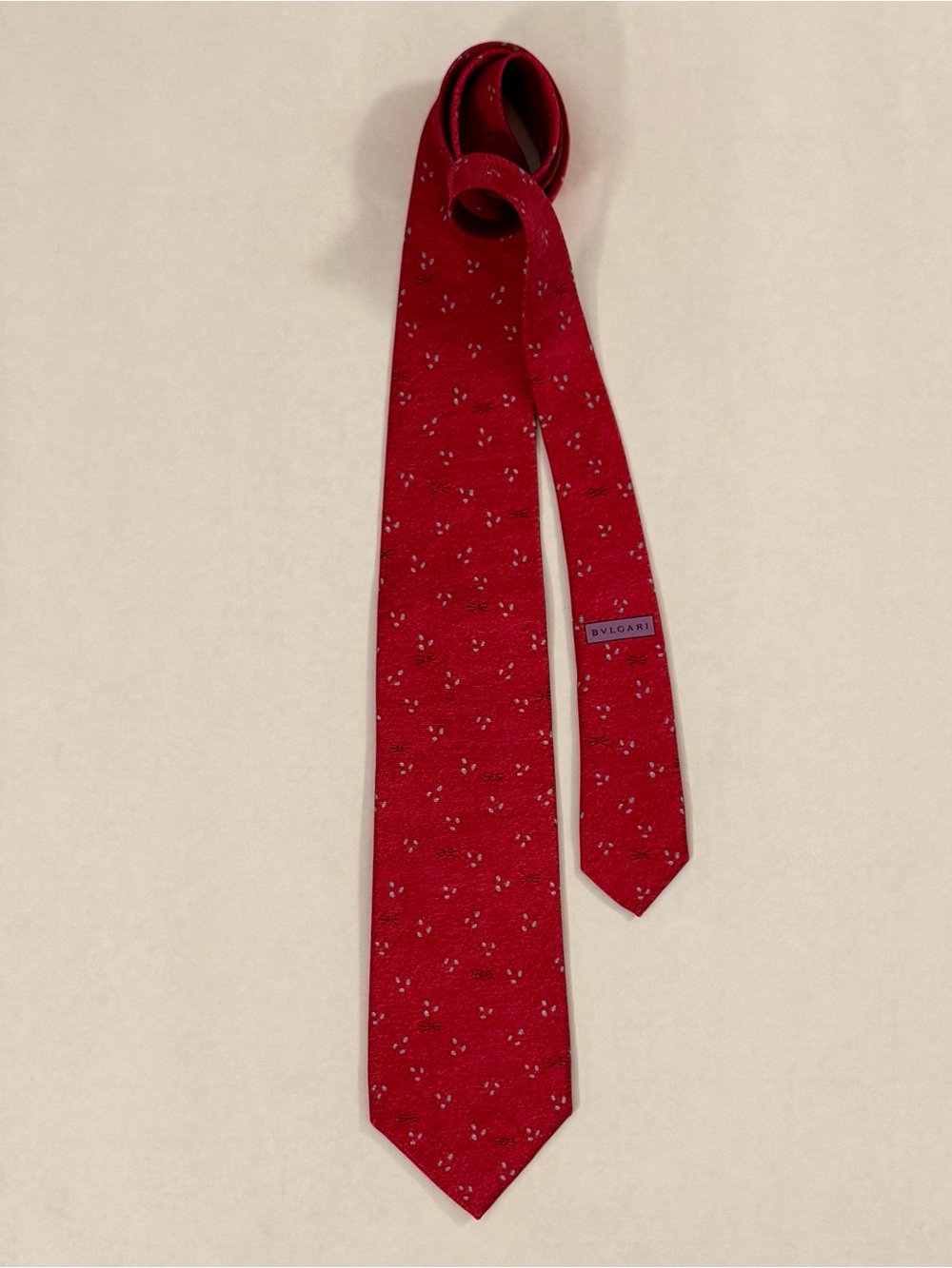 Bvlgari Red Floral Motif Silk Tie